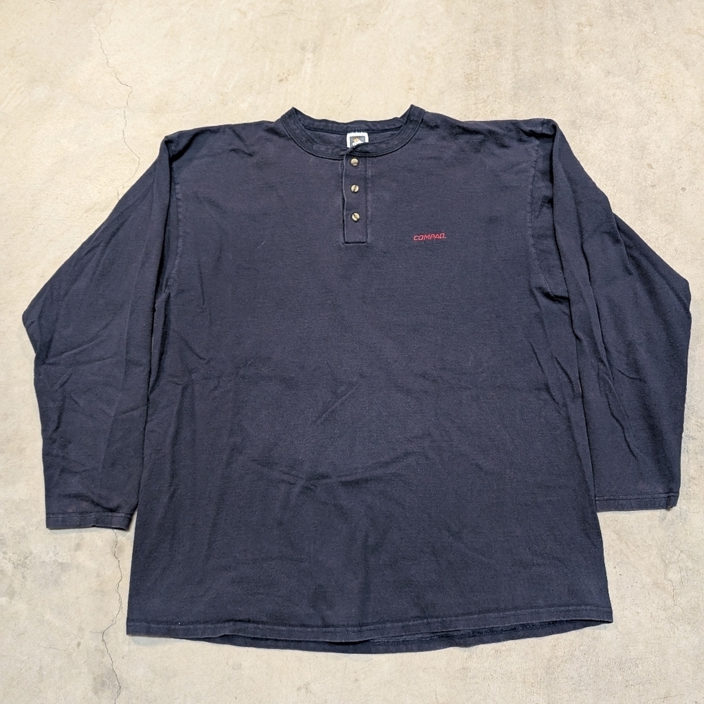 VTG 90s Compaq Computers Shirt Mens 2 XL Navy USA Made Cotton Deluxe